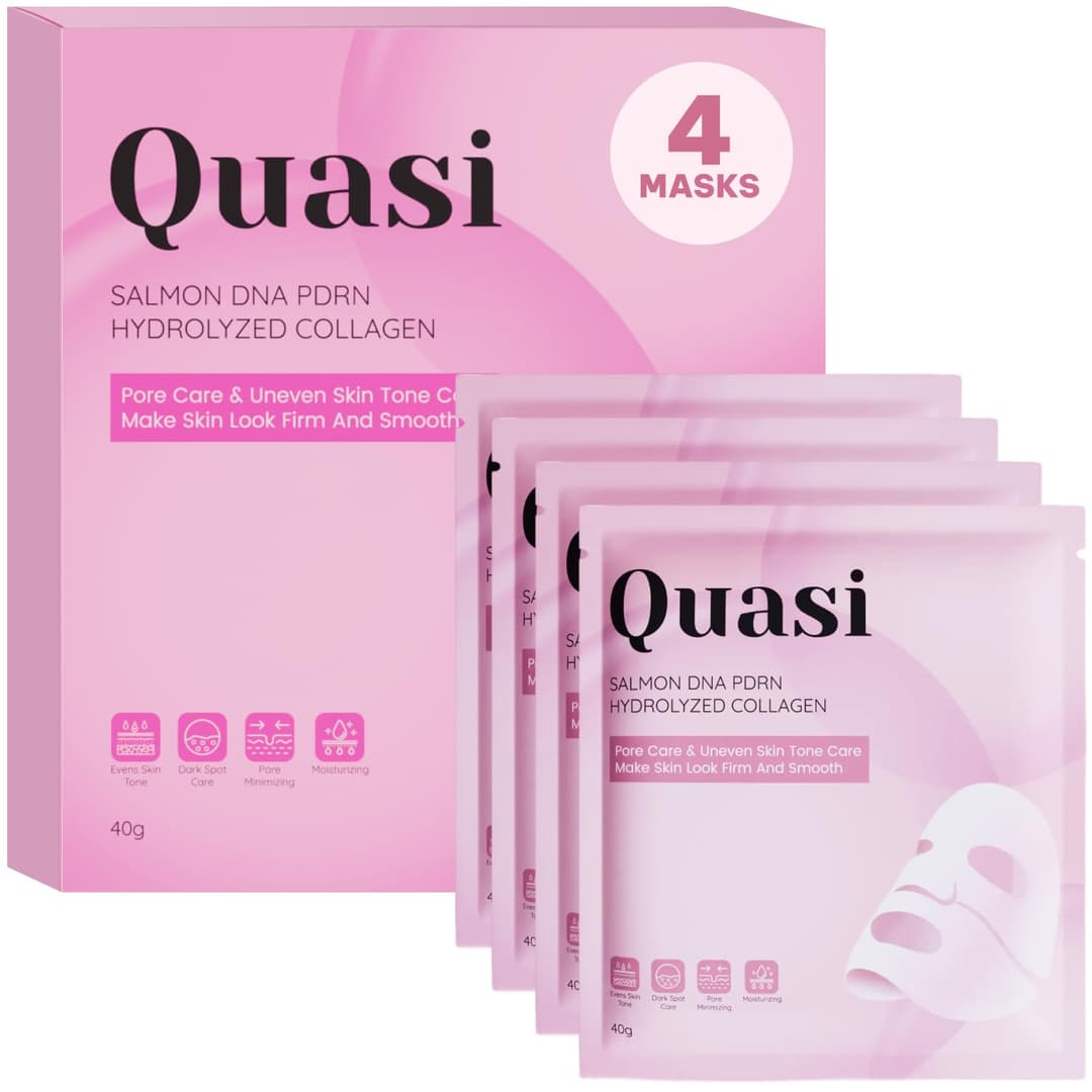 Quasi Salmon PDRN Collagen Mask, Korean Gel Face Mask for Hydration, Firming & Pore Care, 4 Masks