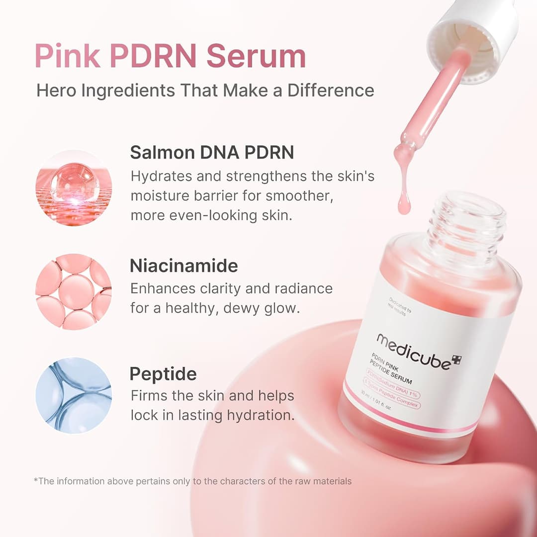 medicube PDRN Pink Peptide Serum with Salmon DNA, 1.01 fl oz