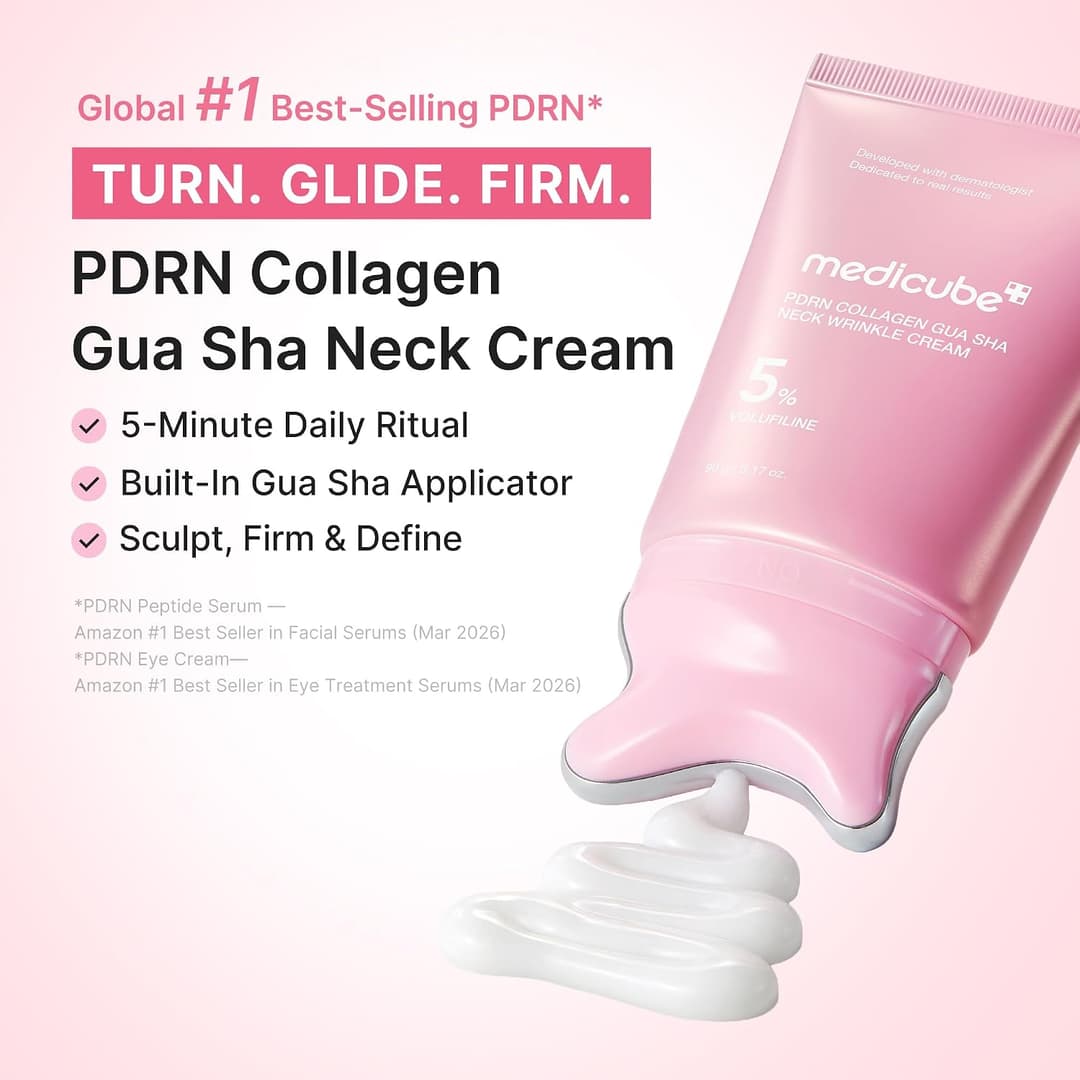 medicube PDRN Collagen Gua Sha Neck Wrinkle Cream, Firming Contour Care, 3.17 oz