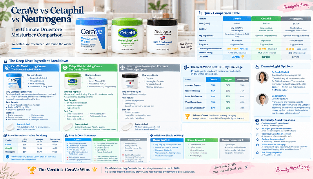 CeraVe vs Cetaphil vs Neutrogena: Which Drugstore Moisturizer Is Best? (2026 Dermatologist Review)