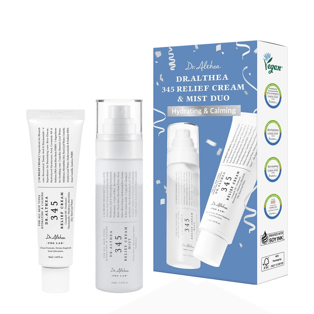 Dr.Althea 345 Relief Cream & Mist Duo, Korean Vegan Skin Care Set — Soothing Recovery & Moisture for Sensitive Skin